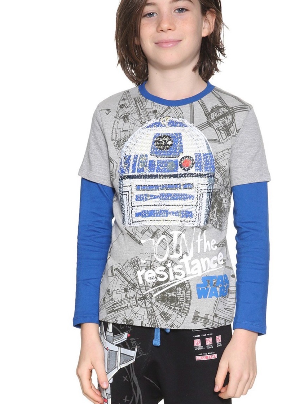 Desigual Star Wars R2-D2 Layered Long Sleeve Tee Size 5-6